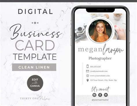 Digital Business Card Template For Canva White Linen