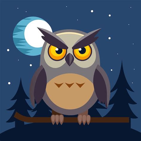 Premium Vector An Owl With Yellow Eyes Sits On A Tree Branch