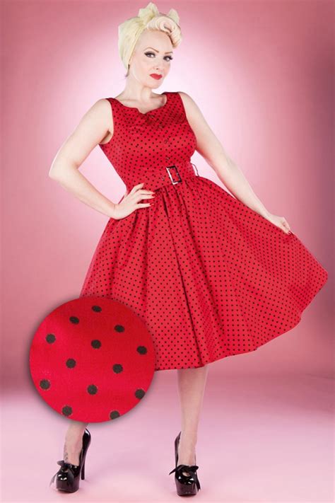 50s Sally Polkadot Swing Dress In Red