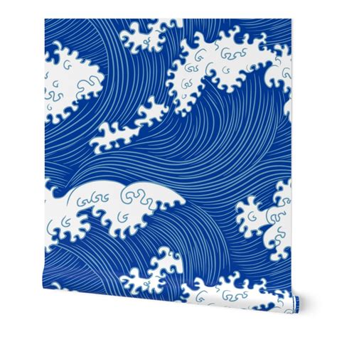 Japanese waves blue (large scale) Wallpaper | Spoonflower