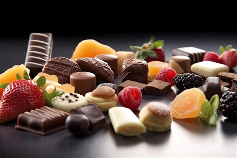 Premium AI Image A Group Of Chocolates And Fruit