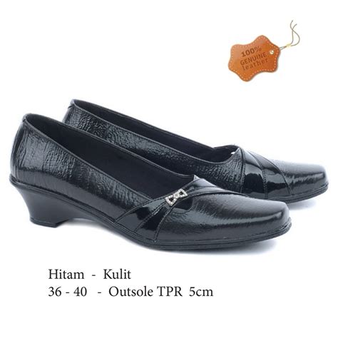 Jual Sepatu Formal Wanita Pantofel Kulit Asli Hitam Polos Hak Cm