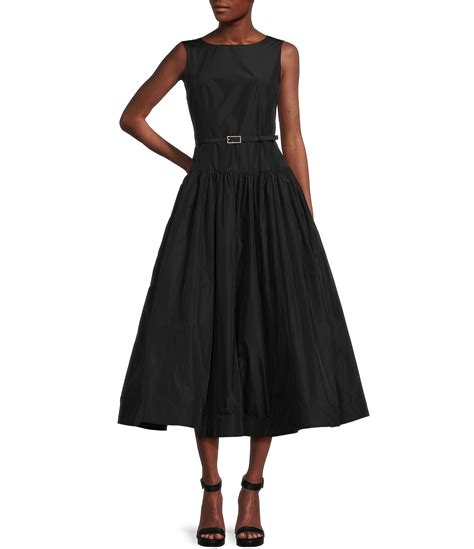 Karl Lagerfeld Paris Taffeta Round Neck Sleeveless Drop Waist Belted