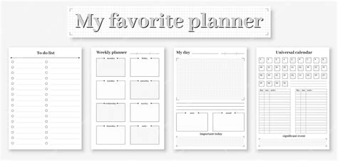 Premium Vector | Diary printable page template planner bw flat set Daily weekly monthly planner ...