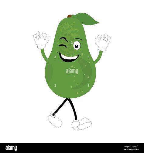 Cartoon Avocados Mascot Characters Hand Drawn Doodle Style Cartoon