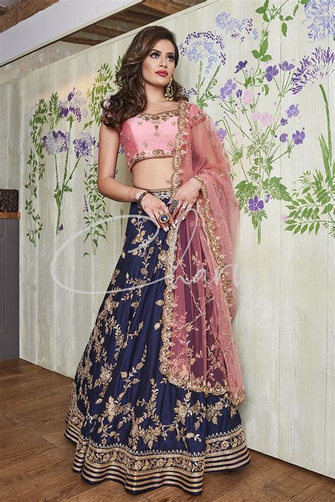 Navy Blue And Pink Party Wear Outfit, Bridal Lehengas, Diamond, London, UK