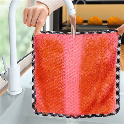 Kitchen Cleaning Water Absorbent Non Lint Dishwashing Cloth Coral Fleece Rag Non Stick Oil