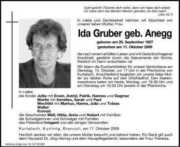 Traueranzeigen Von Ida Gruber Trauer Bz