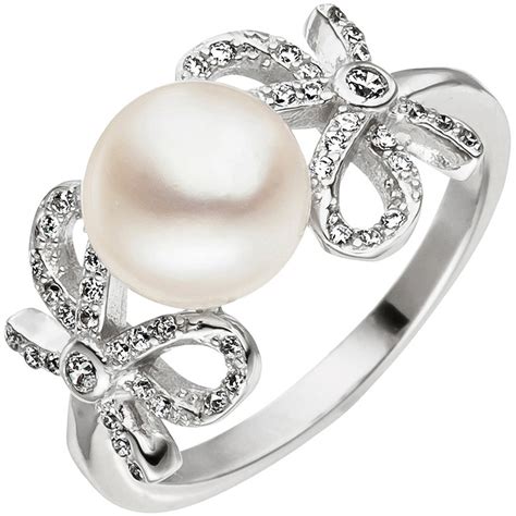 Sigo Damen Ring Schleife Silber S Wasser Perle Mit Zirkonia