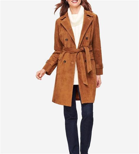 Womens Brown Suede Leather Trench Coat