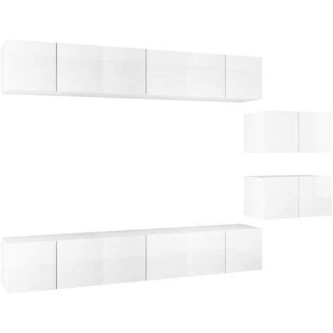 Meubles TV 8 pcs Blanc brillant Bois d ingénierie ensemble de meuble