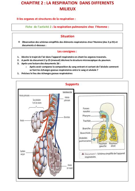La respiration dans différents milieux Fiche pédagogique pour 1AC