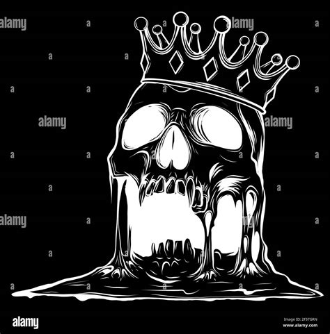 Hand Drawn King Skull Wearing Crown Silhouette In Black Background