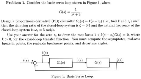 Solved Problem 1 Consider The Basic Servo Loop Shown In Figure 1 Where 1 G S S 2 9