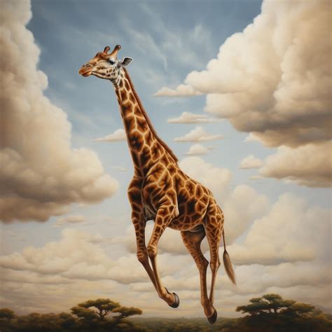 Premium Ai Image Hyperrealistic Painting Of A Giraffe In Flight