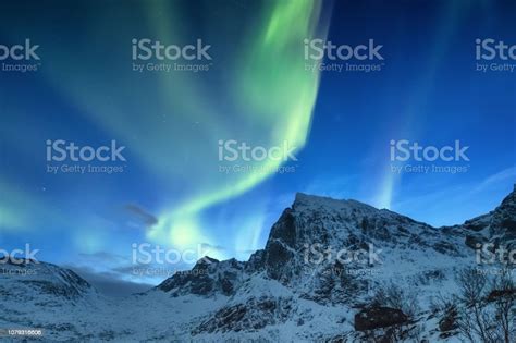 Aurora Borealis On The Lofoten Islands Norway Green Northern Lights