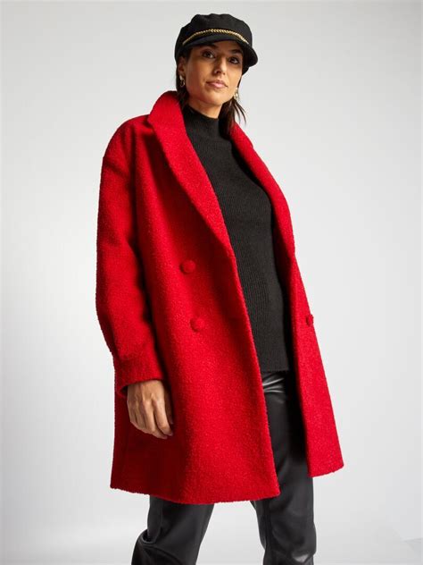 Manteau Mi Long En Maille Bouclette Rouge Kiabi 45 00