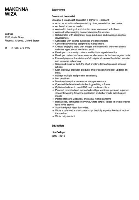 Broadcast Journalist Resume Sample | Velvet Jobs