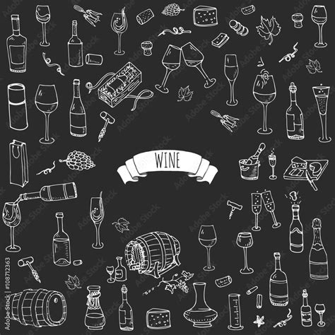 Hand Drawn Wine Set Icons Vector Illustration Sketchy Wine Tasting