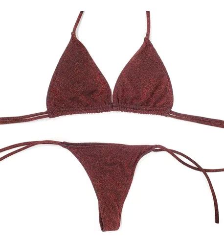 Bikini De Lurex Basica Doble Tira Y Colaless Para Atar Mercadolibre