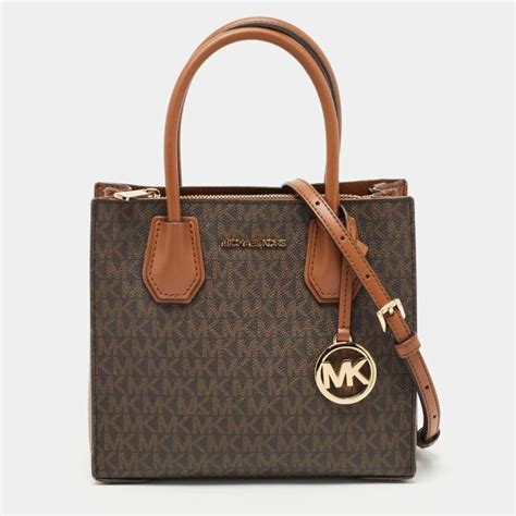 Michael Kors Brown Signature Coated Canvas And Leather Mini Mercer Tote