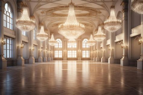 Premium AI Image An Elegant Ballroom With Sparkling Chandeliers And