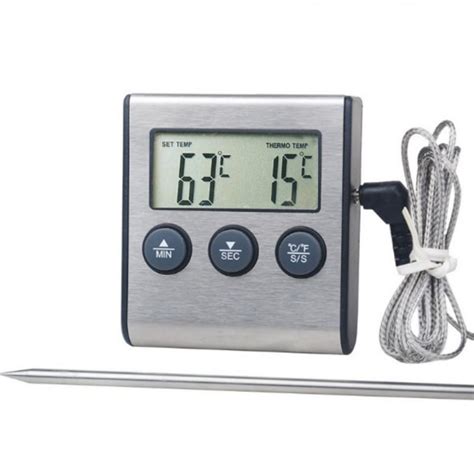 Lcd Digital Wireless Thermometer Timer Large Thermometer Clock With Probe For Cooking Smoker