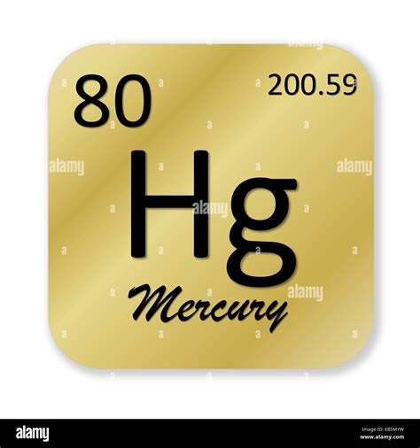 Black Mercury Element Into Golden Square Shape Isolated In White