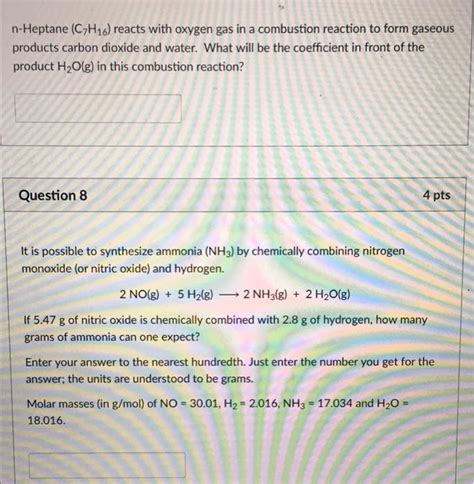 Solved N Heptane C7H16 Reacts With Oxygen Gas In A Chegg