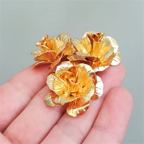 4/8/16 X Gold Plated Rose Flowers, 30mm Gold Plated 3D Rose Beads, by ...