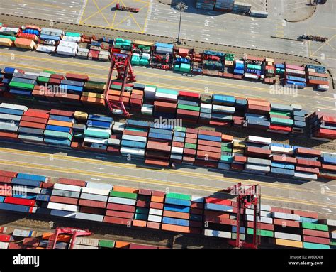 An Aerial View Of Containers At The Fourth Phase Of The Yangshan Deep