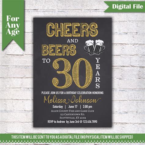 Cheers And Beers To 30 Years Birthday Party Invitation 30th Etsy