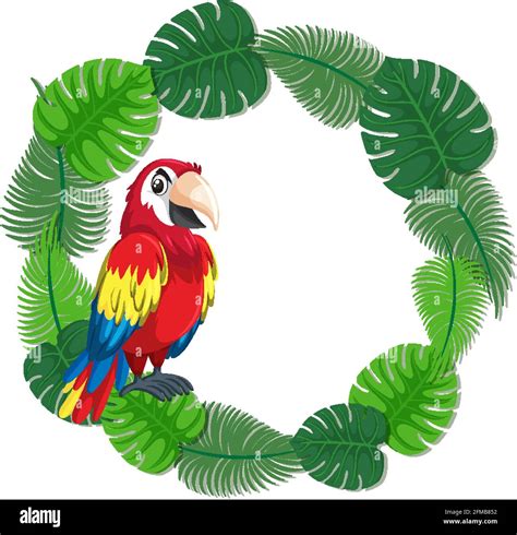 Round Green Leaves Banner Template With A Parrot Bird Illustration