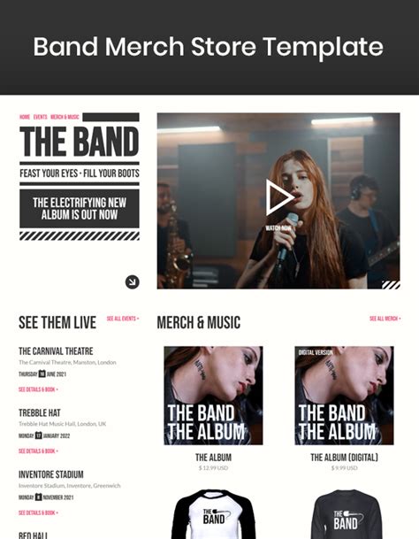 Band Website Page Template for Webflow