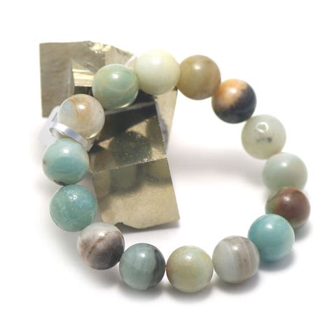 Bracelet Amazonite Brut Perle Ronde 14 Mm Bracelet Amazonite