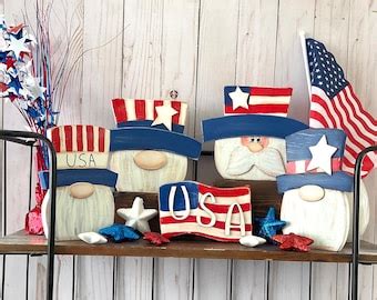 Uncle Sam Patriotic Gnome 4th Of July Gnome Tiered Tray Decor Shelf