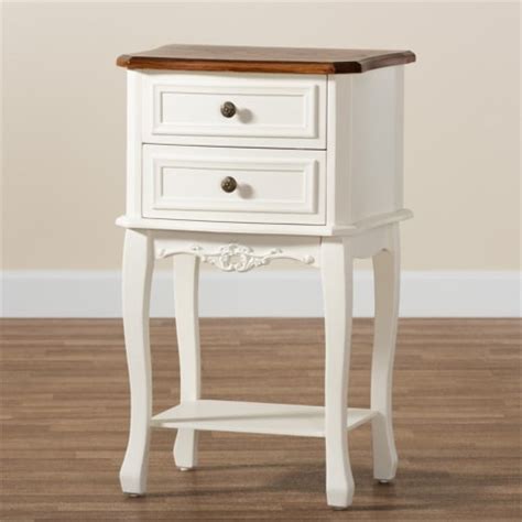 Baxton Studio Darla French White And Cherry Brown Wood 2 Drawer End