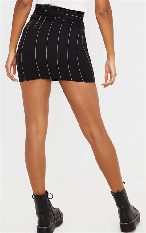 Black Pinstripe Tie Waist Mini Skirt Skirts Prettylittlething Usa