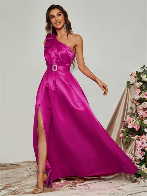 Elegant One Shoulder Sleeveless Satin A Line Dresses Faeriesty