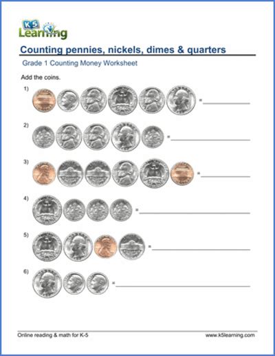 Counting Money Worksheet First Grade