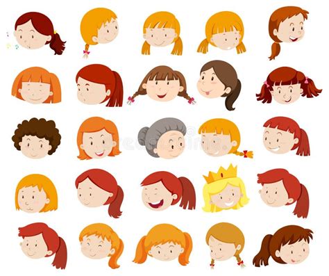 Female Heads With Happy Face Stock Vector Illustration Of Eyes