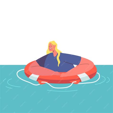 Premium Vector Shocked Exhausted Woman Swim On Lifebuoy Trying To