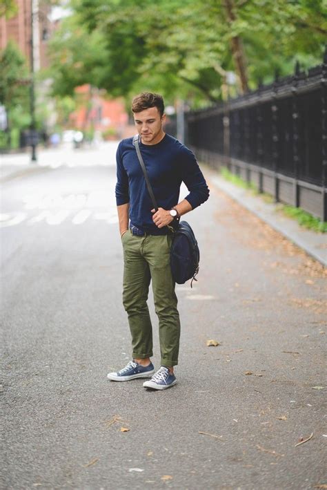 Light Green Chinos Blue High Top Converse Navy Juniper Outfits