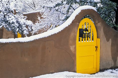 Yellow Gate And Adobe Wall In Snow Santa Fe MANN 001 Tif Charles Mann