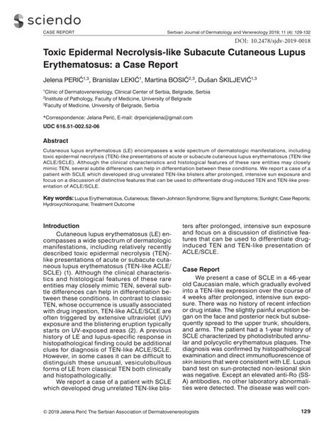 Pdf Toxic Epidermal Necrolysis Like Subacute Cutaneous Lupus