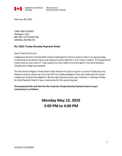 Treaty Annuity Payment Event | WLON