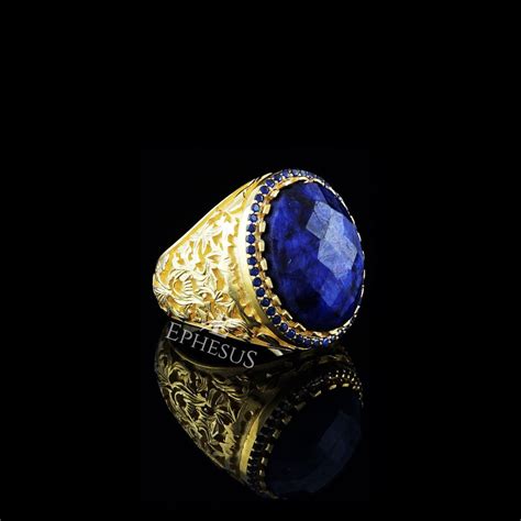 Blue Sapphire Ring For Men Mens Gold Sapphire Ring Statement Etsy