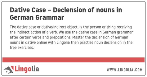 Dative Case Declension Of Nouns In German Grammar