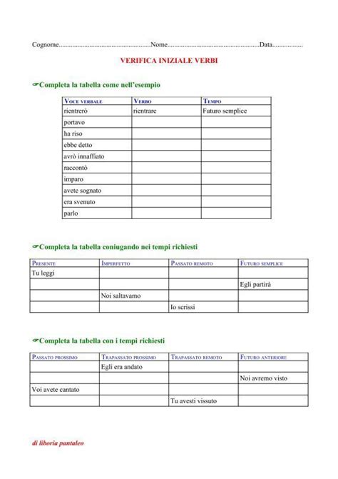 Analisi Dei Verbi Modo Indicativo Worksheet Artofit