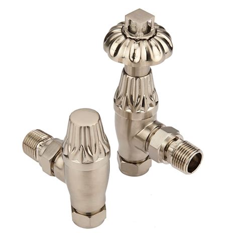 Milano Antique Style Satin Thermostatic Angled Radiator Valves Pair